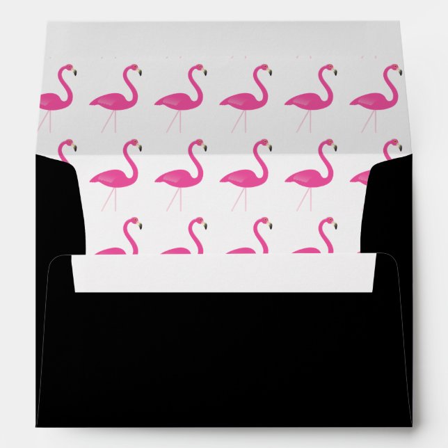 Trendy Flamingo Wedding Invitation Envelope black (Back (Bottom))