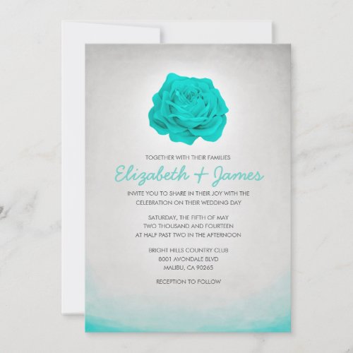 Trendy Floral Aqua Wedding Invitations