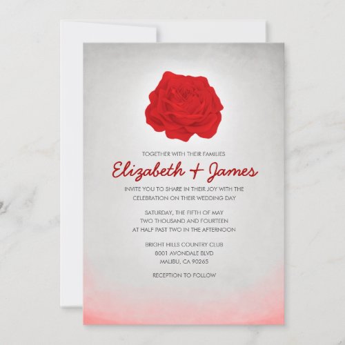 Trendy Floral Black and Red Wedding Invitations
