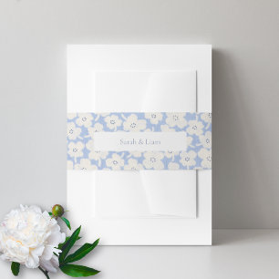 Trendy Floral Blue & White Custom Wedding Invitation Belly Band
