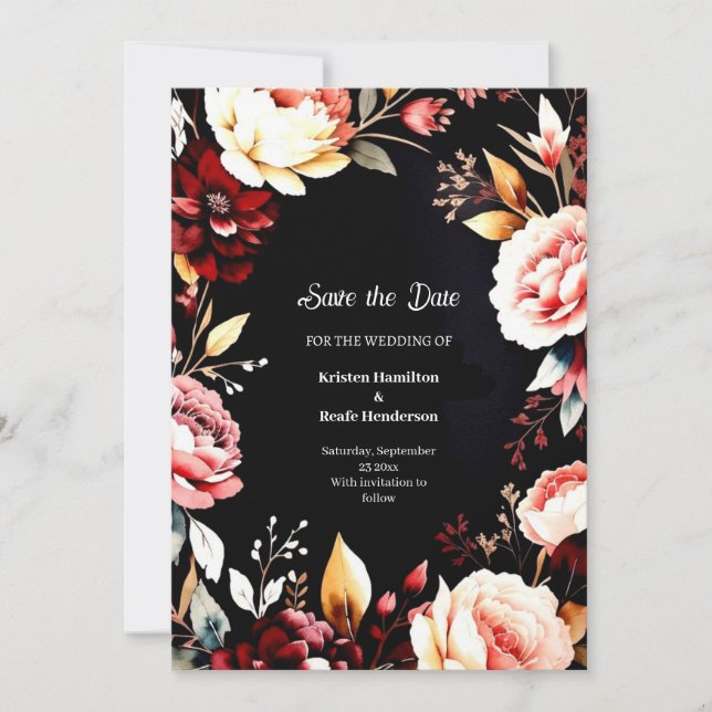Trendy Floral Burgundy Save The Date (Front)
