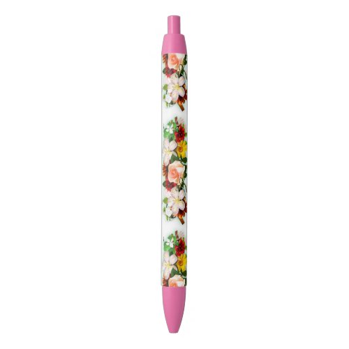 Trendy Floral Colorful Flowers Roses Template Blue Ink Pen
