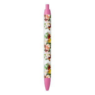 Trendy Floral Colorful Flowers Roses Template Pen