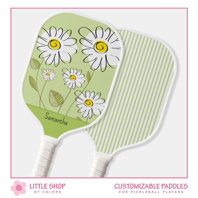 Trendy Floral Daisies Monogram Pickleball Paddle (Creator Uploaded)