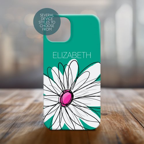 Trendy Floral Daisy Illustration _ Pink and Green iPhone 15 Case