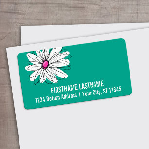 Trendy Floral Daisy Illustration - Pink and Green Label