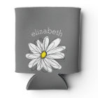 Trendy Floral Daisy with gray yellow custom name