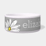 Trendy Floral Daisy with gray yellow custom name Bowl<br><div class="desc">A zen and whimsical,  hipster piece of art. You can add a name,  monogram or other custom text. If you need to move the art around,  click on the customize button to make changes.</div>
