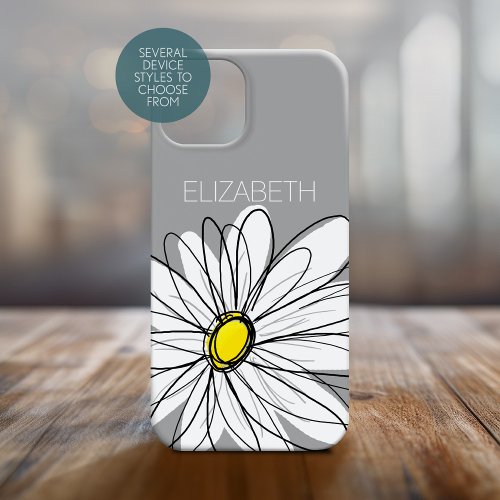 Trendy Floral Daisy with gray yellow custom name Case_Mate iPhone 14 Plus Case