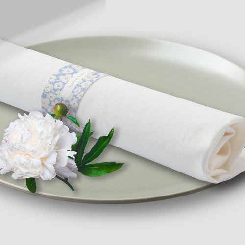 Trendy Floral Dusty Blue Custom Wedding Napkin Bands