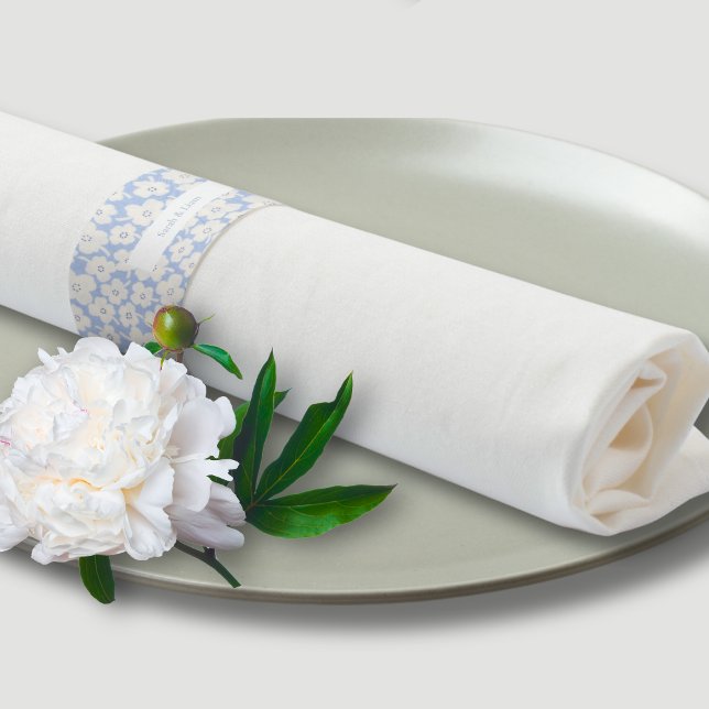 Trendy Floral Dusty Blue Custom Wedding Napkin Bands (Creator Uploaded)
