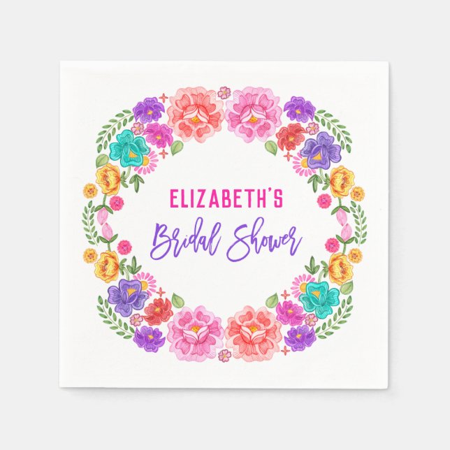 Trendy Floral Fiesta Mexican Bridal Shower Napkins (Front)