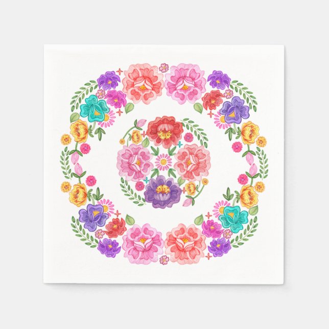 Trendy Floral Fiesta Pattern Mexican Senorita Napkins (Front)