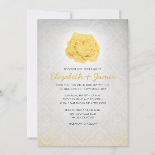Trendy Floral Gold Damask Wedding Invitations