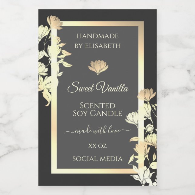 Trendy Floral Gray Packaging Labels and Gold Frame (Single Label)