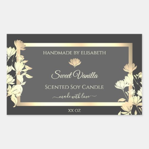Trendy Floral Gray Packaging Labels and Gold Frame