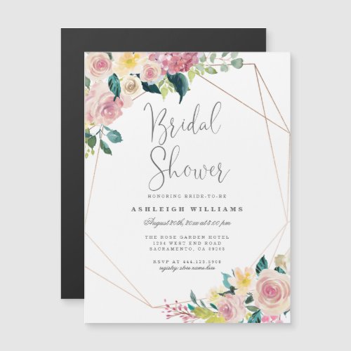 Trendy Floral Greenery Geometric Bridal Shower Magnetic Invitation