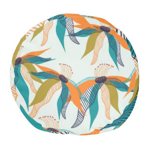 Trendy Floral: Hand Drawn Scandinavian. Pouf