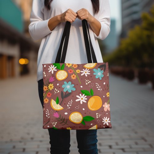 Trendy Floral Lemon Cute Eco_Friendly Reusable  Tote Bag