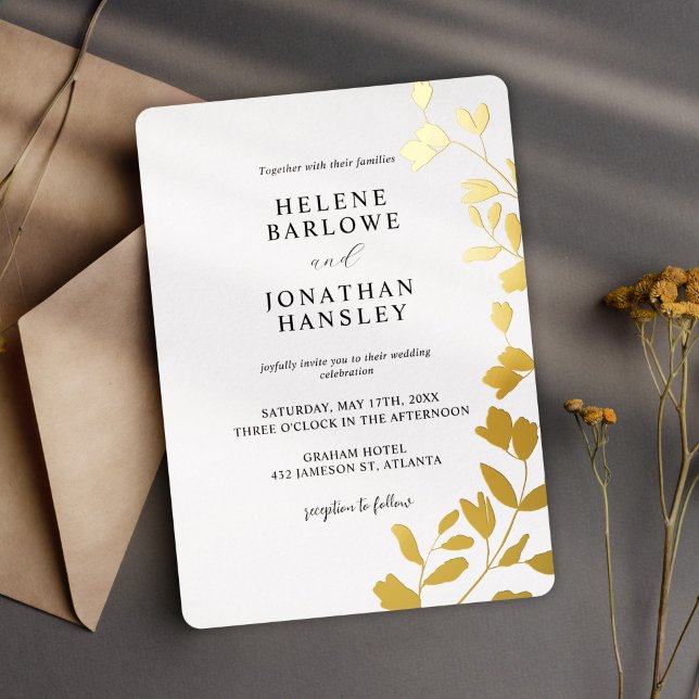 Trendy Floral Modern Minimalist Elegant Wedding Foil Invitation (Trendy Floral Modern Minimalist Elegant Wedding Foil Invitation)