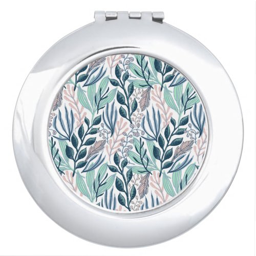 Trendy Floral Modern Watercolor Green Pink Flower Compact Mirror