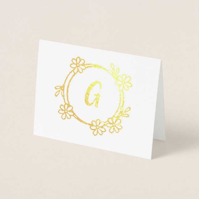 Trendy Floral Monogram Foil Card (Front)