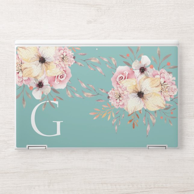 Trendy Floral Monogram HP Laptop Skin (Front)