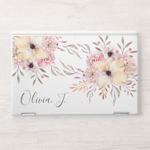 Trendy Floral Monogram Name HP Laptop Skin