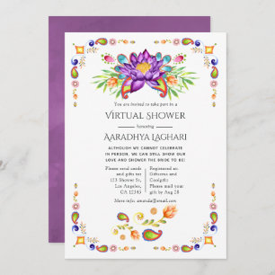 Trendy Floral Paisley Indian Virtual Shower Invitation