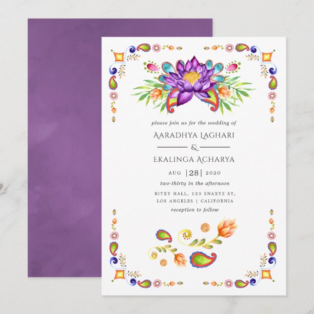 Trendy Floral Paisley Indian Wedding Invitation (Front/Back)