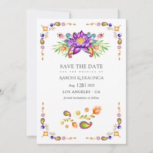 Trendy Floral Paisley Indian Wedding Save The Date