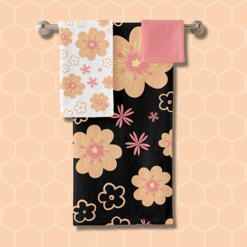 Trendy Floral Pattern and Sweet Plain Pink Towels
