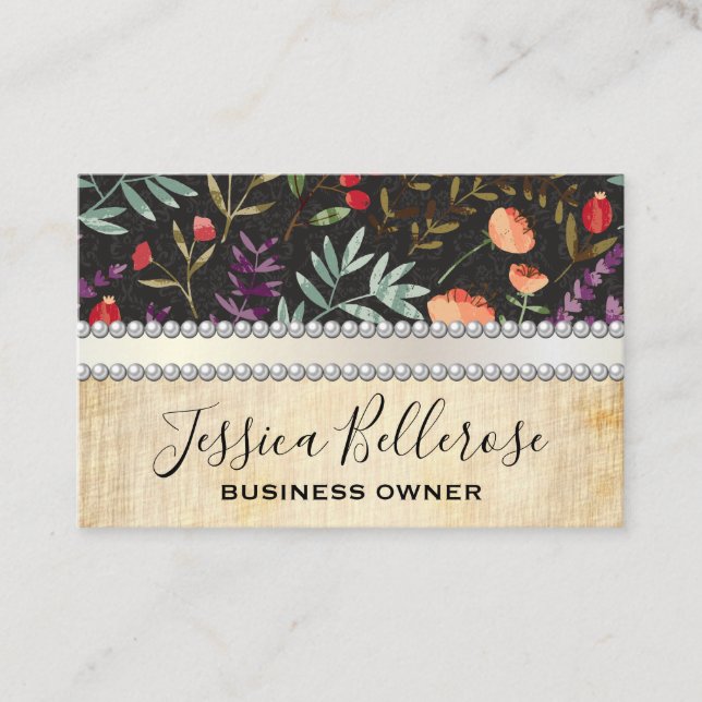 Trendy Floral Pattern Business Card (Front)