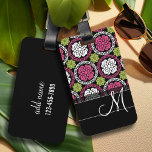 Trendy Floral Pattern Hot Pink and Black Monogram Luggage Tag<br><div class="desc">Add your name or monogram to this funky illustration with flowers a graphic circles.</div>