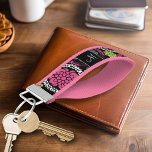 Trendy Floral Pattern Hot Pink and Black Monogram Wrist Keychain<br><div class="desc">Add your name or monogram to this funky illustration with flowers a graphic circles.</div>