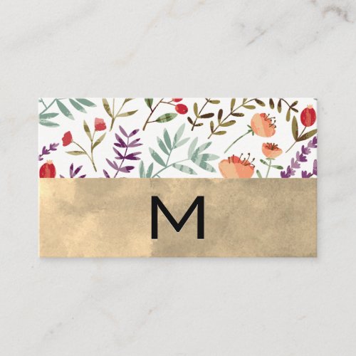 Trendy Floral Pattern  Monogram Business Card