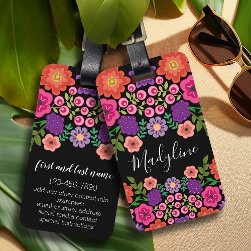 Trendy Floral Pattern Monogram _ Can EDIT Color Luggage Tag