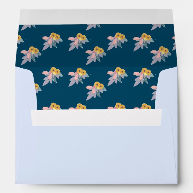 Trendy floral pattern on navy blue envelope (Back (Bottom))