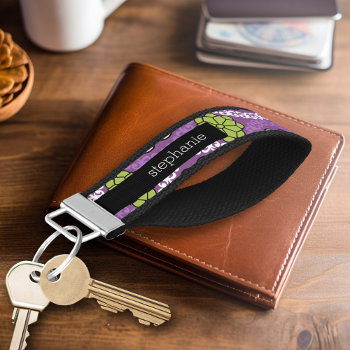 Trendy Floral Pattern - Orchid And Lime Green Wrist Keychain by MarshBaby at Zazzle