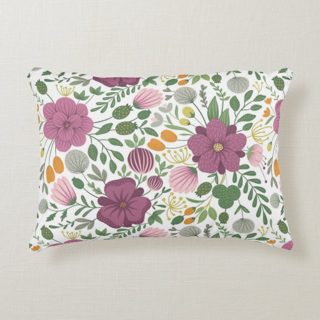 Trendy Floral Pattern Pink Yellow Purple Greenery  Accent Pillow (Front)