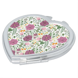Trendy Floral Pattern Pink Yellow Purple Greenery Compact Mirror
