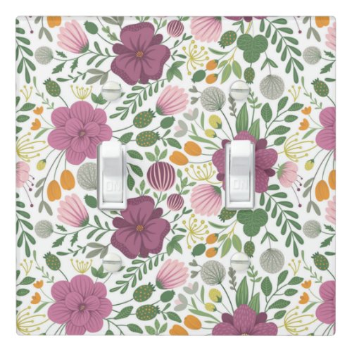Trendy Floral Pattern Pink Yellow Purple Greenery  Light Switch Cover