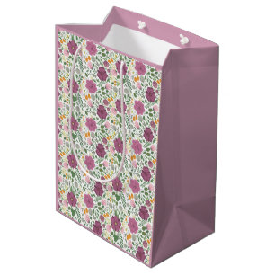 Trendy Floral Pattern Pink Yellow Purple Greenery  Medium Gift Bag