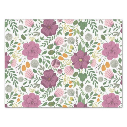 Trendy Floral Pattern Pink Yellow Purple Greenery  Tissue Paper