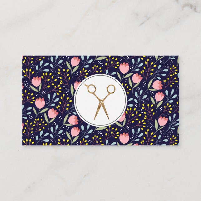 Trendy Floral Pattern | Salon Scissor Business Card (Front)