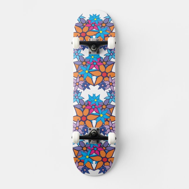 Trendy Floral Pattern Skateboard Deck (Front)