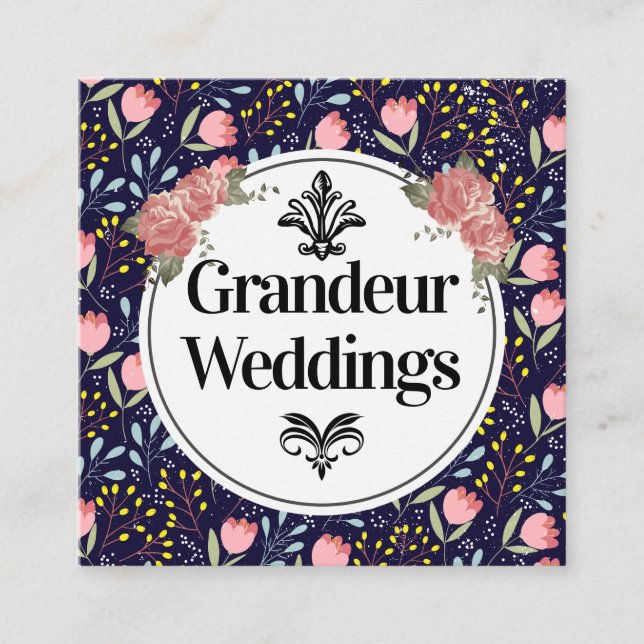 Trendy Floral Pattern Square Business Card (Front)