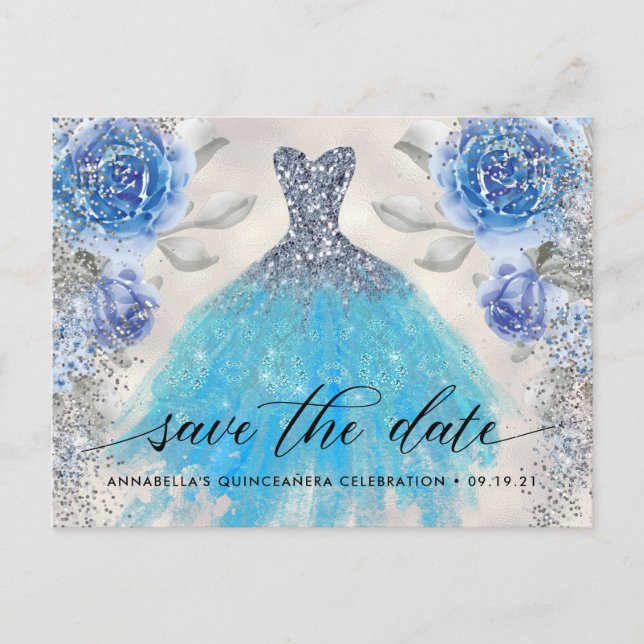 Trendy Floral Photo Quinceañera Save The Date Post Postcard (Front)