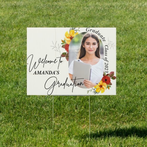 Trendy Floral Photo Welcome To Graduation Yard  Sign