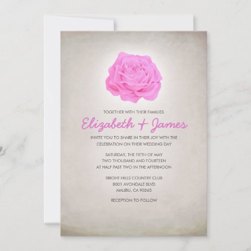 Trendy Floral Pink and Brown Wedding Invitations